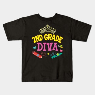 2nd Grade Diva Second Grader Princess Back To School Kid Kids T-Shirt